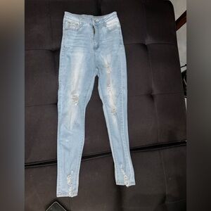 SHEIN Light Blue Ripped Skinny Jeans